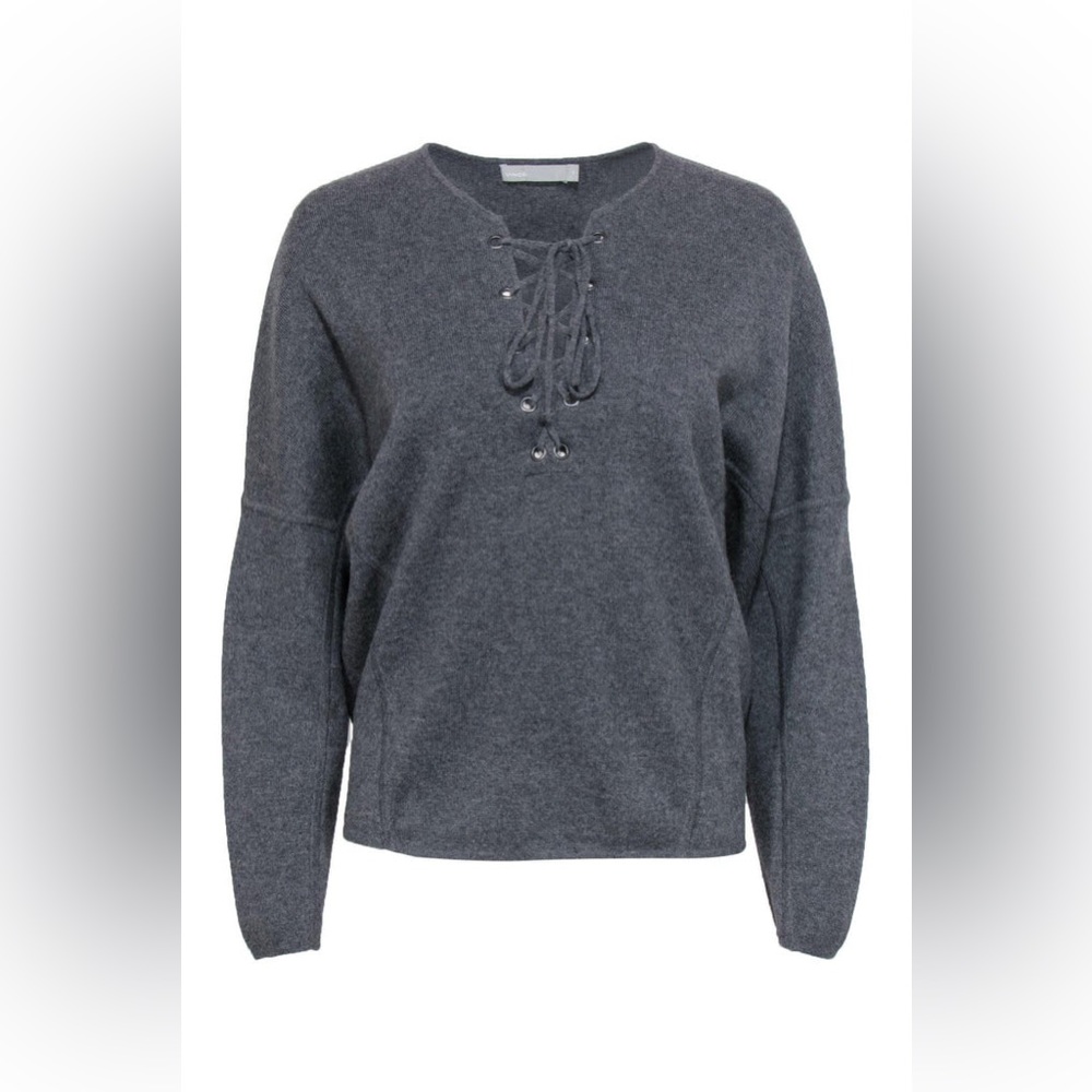 Vince Grey Wool Lace Up Sweater, Size Small